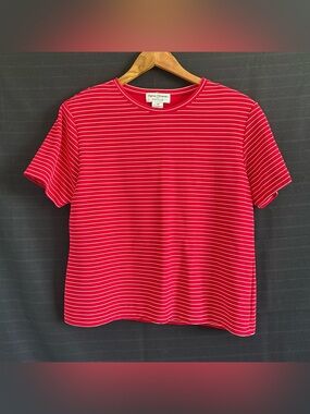 Rena Rowan for Saville Vintage Red White Stripe Short Sleeve Shirt M Stretch